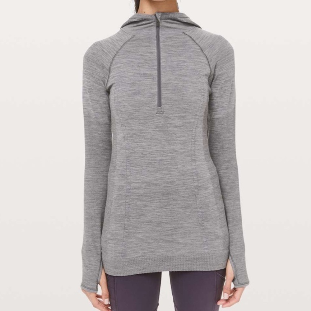 Lululemon Swiftly Wool 1/2 Zip Pullover Hoodie Grey Size 6 Running Top
